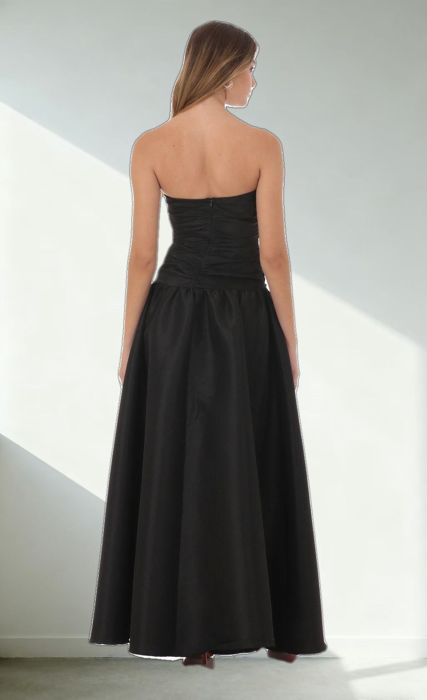 Cutout Drop Waist Strapless Maxi Dress in Black