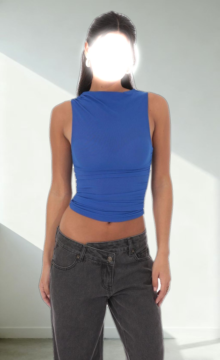 Mesh Ruched Top in Royal Blue