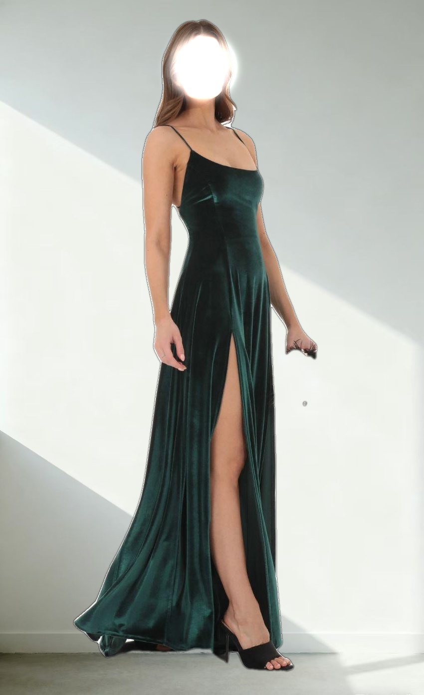 Velvet Double Slit Maxi Dress in Green