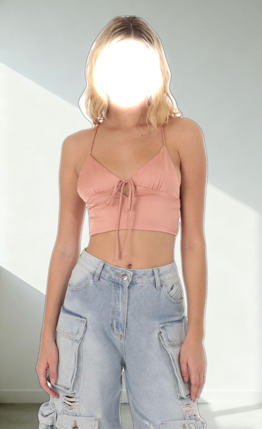 Front Tie Satin Top in Apricot