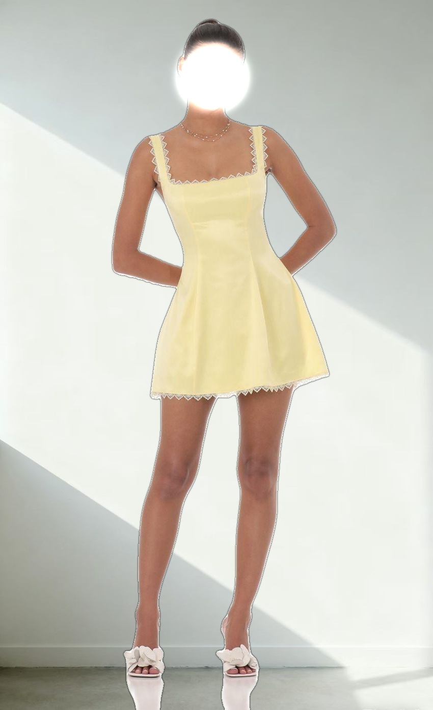 Satin Embroidered Fit and Flare Dress in Yellow