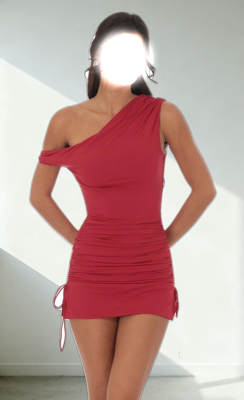 Off Shoulder Ruched Bodycon Dress in Red