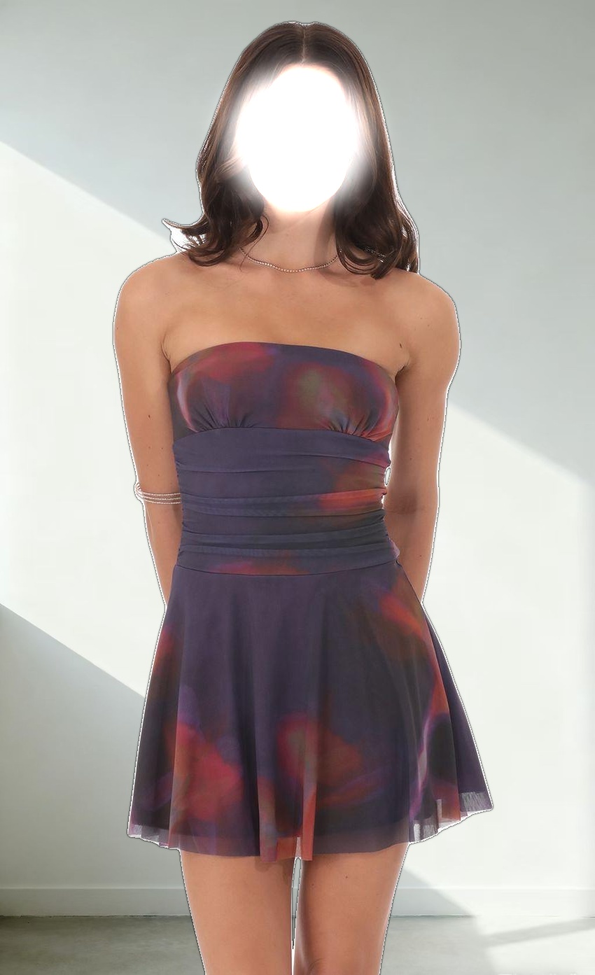 Mesh Print Fit and Flare Dress in Purple