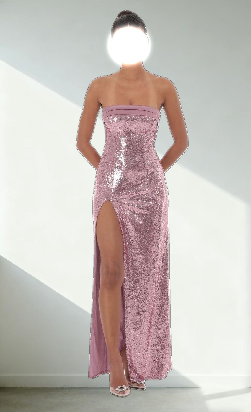 Sequin Satin Back Tie Maxi Dress in Blush