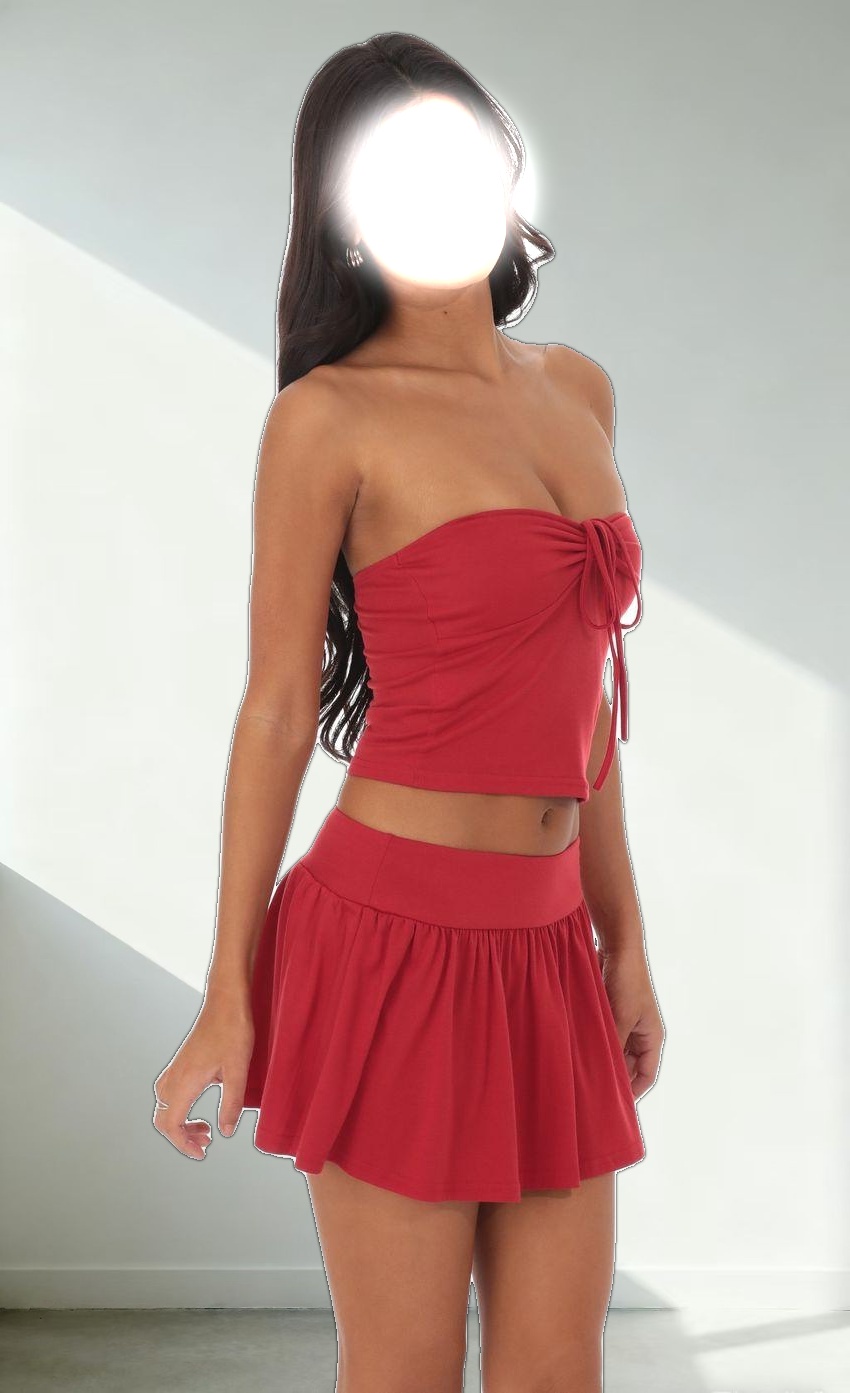 Ruched Tie Two Piece Set in Red