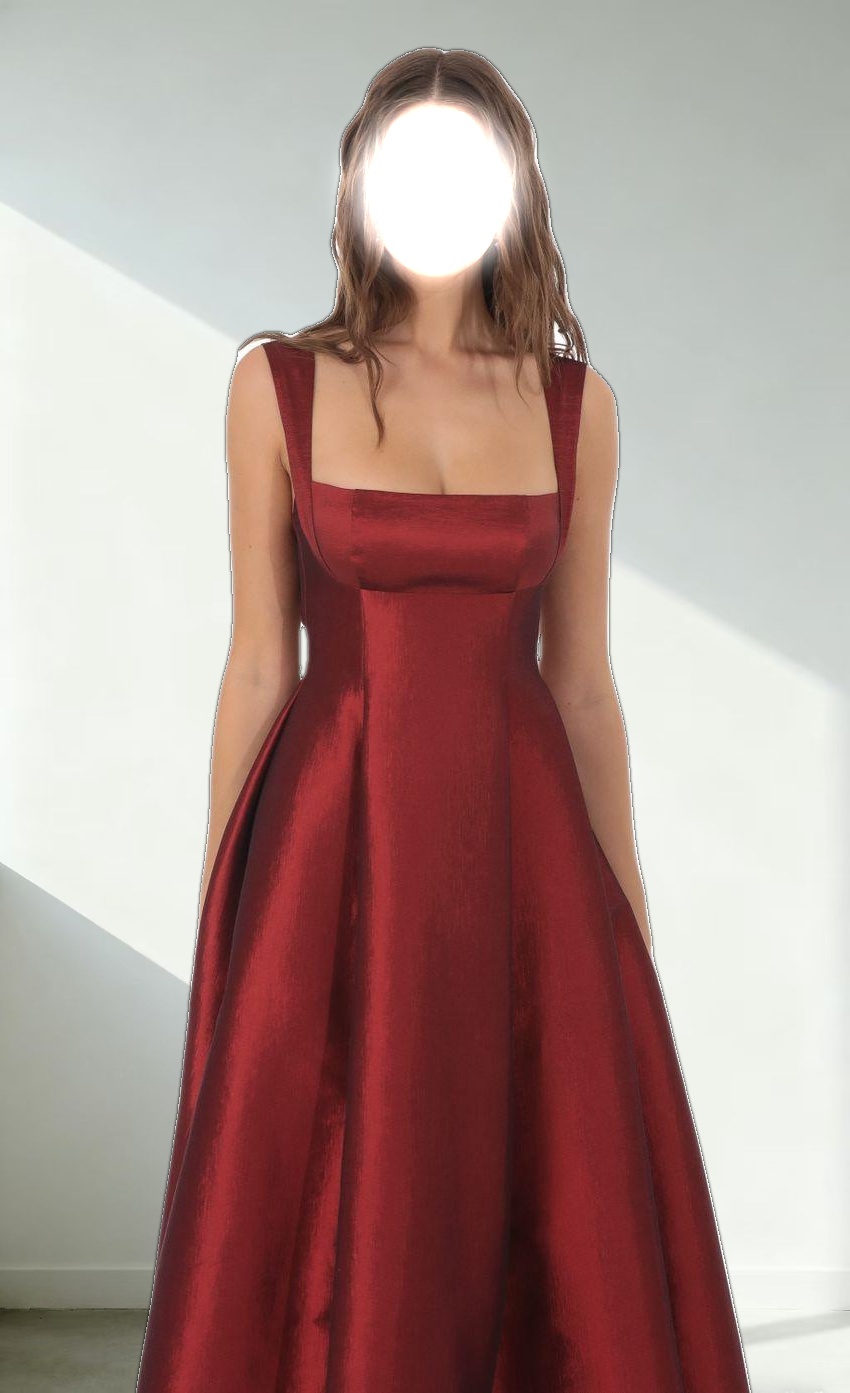 Square Neck Fit and Flare Gown in Maroon