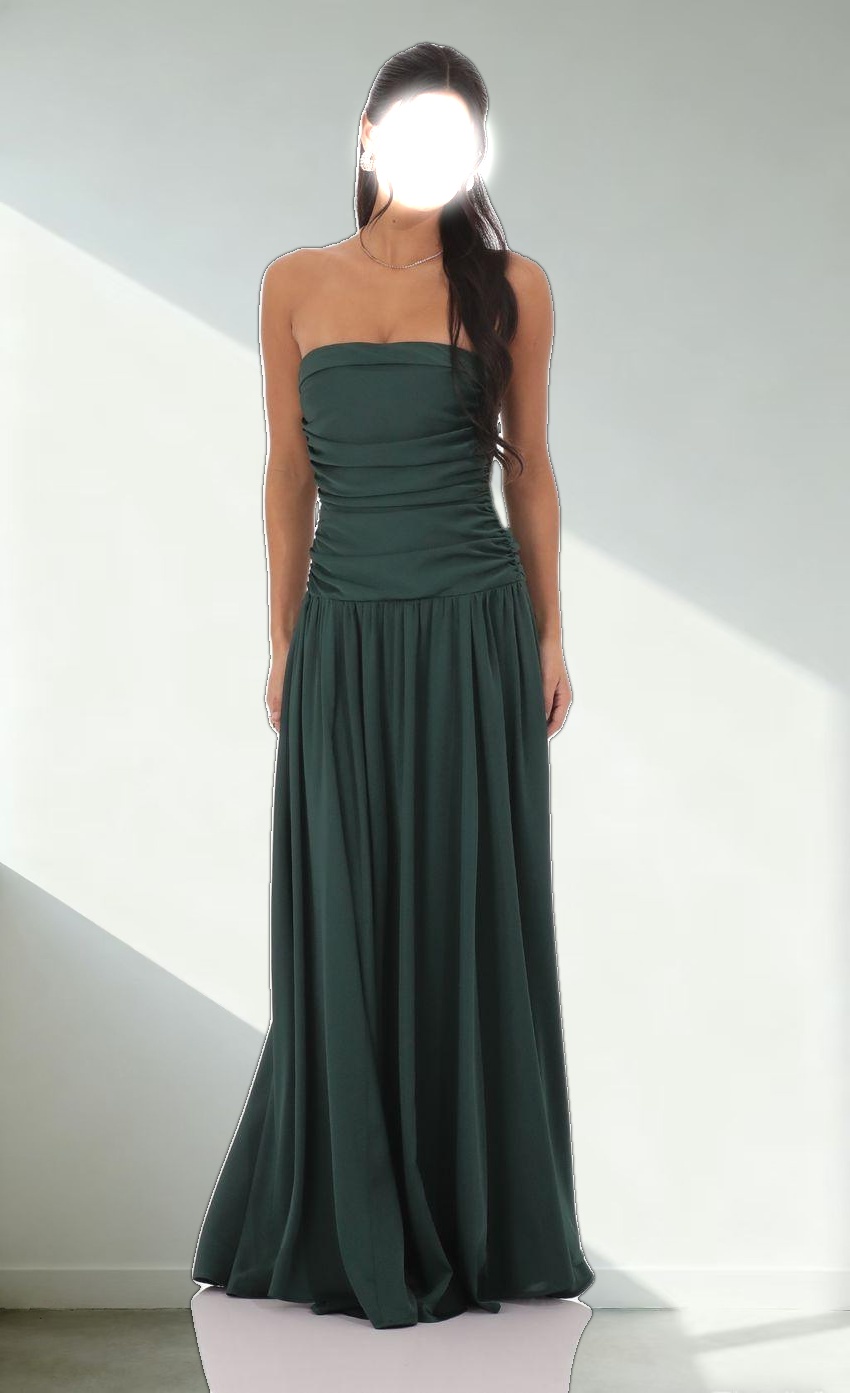 Strapless Drop Waist Maxi Dress in Green