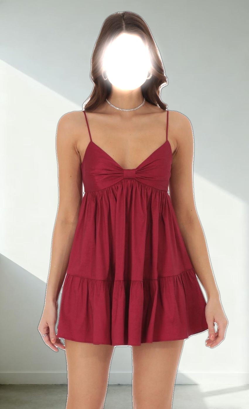 Bow Babydoll Dress in Maroon