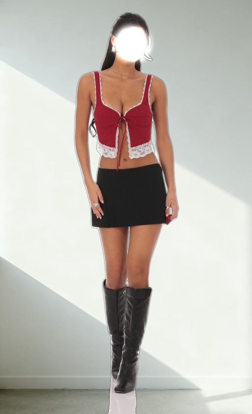 Lace Vest Top in Red