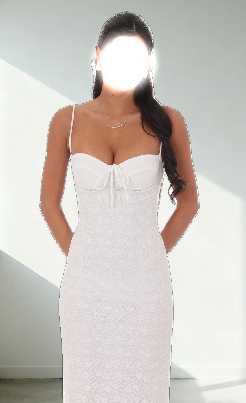 Lace Open Back Maxi Dress in White