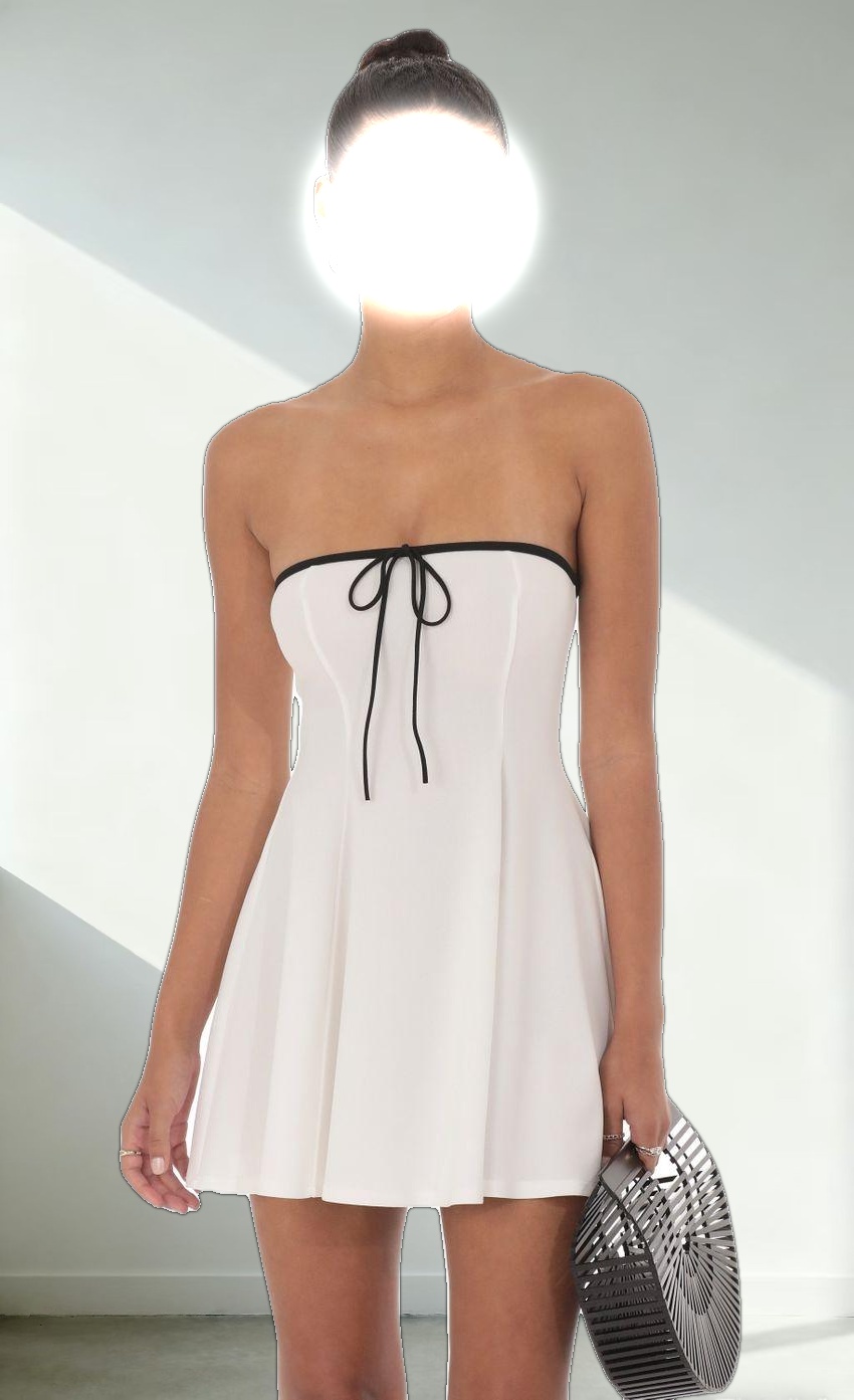 Black Trim Fit and Flare Dress in White