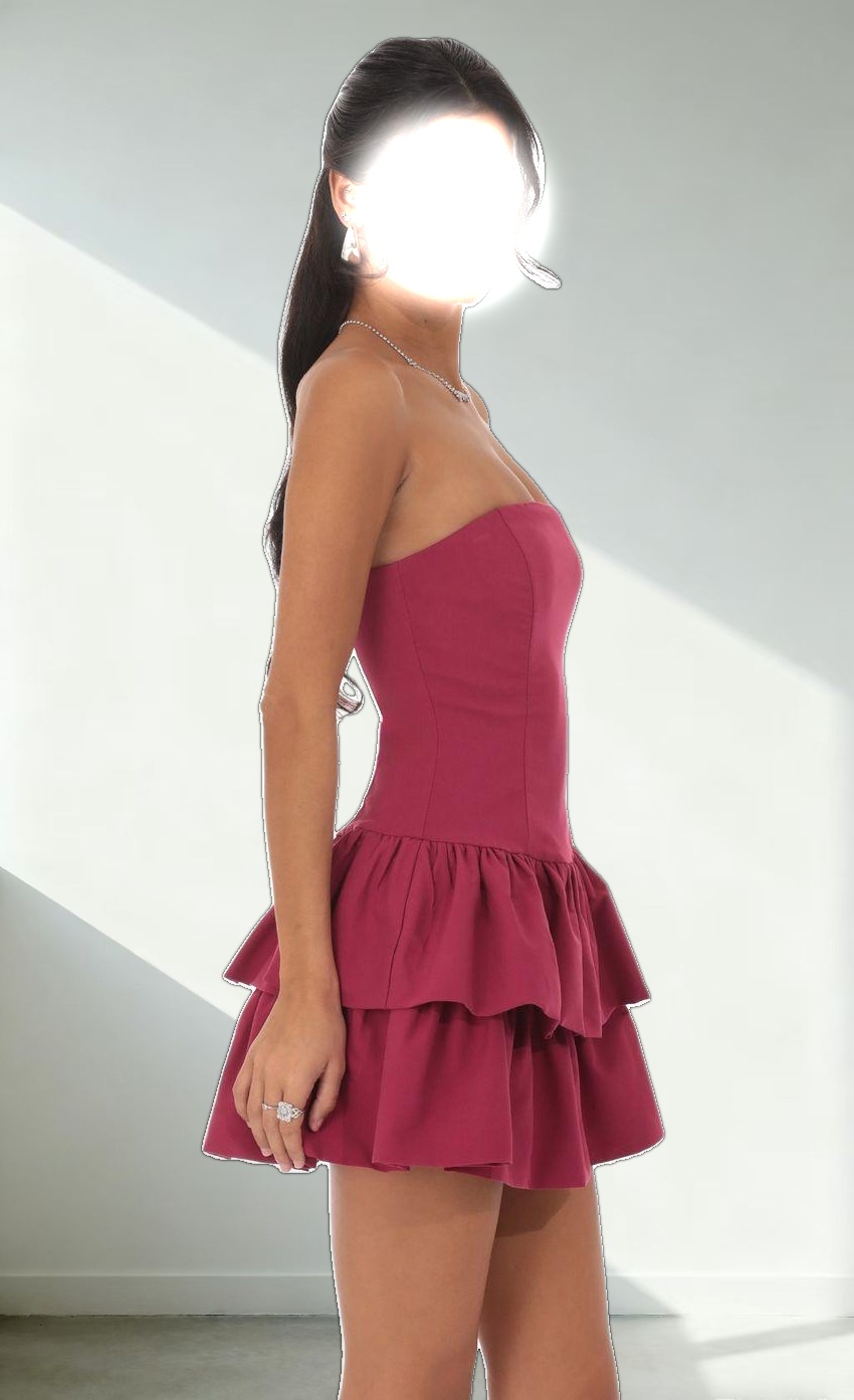 Strapless Corset Ruffle Dress in Magenta