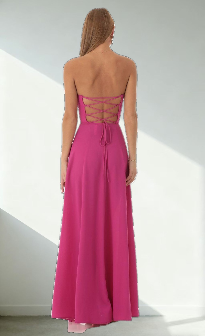 Sequin Bust Crepe Maxi Dress in Hot Pink
