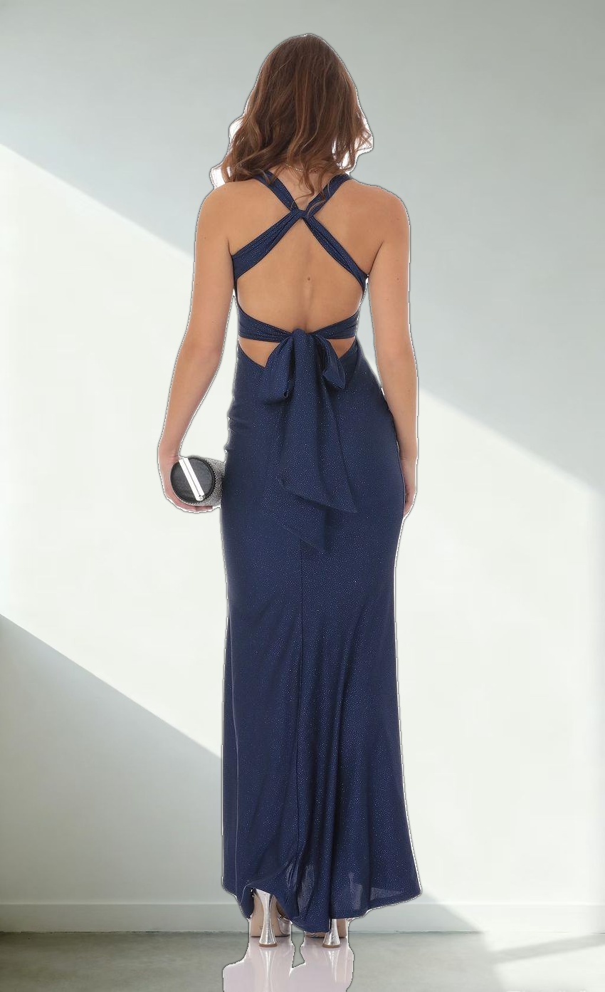 Glitter Twist V-Neck Maxi Dress in Navy