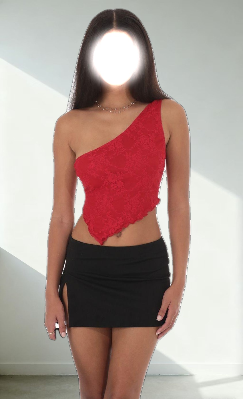 One Shoulder Lace Top in Red