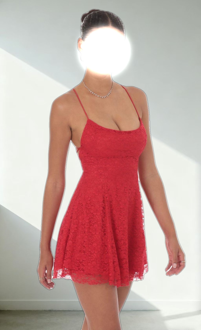 Lace Floral Mini Dress in Red