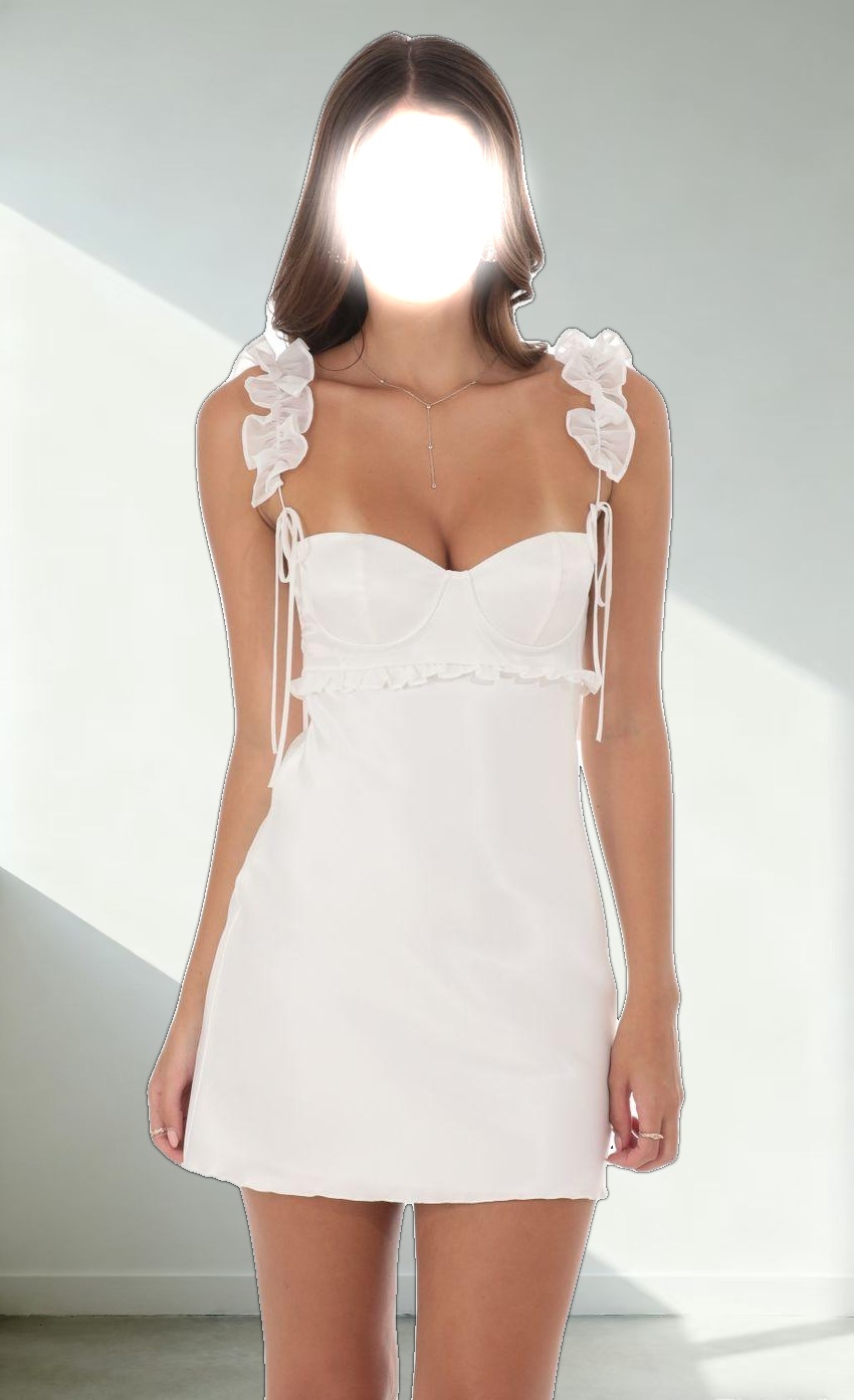 Satin Ruffle Strap Dress in White