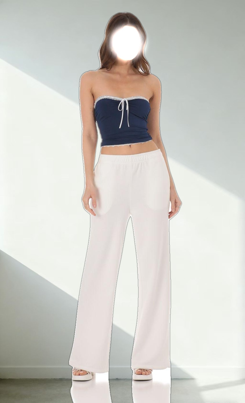 Strapless White Lace Top in Navy