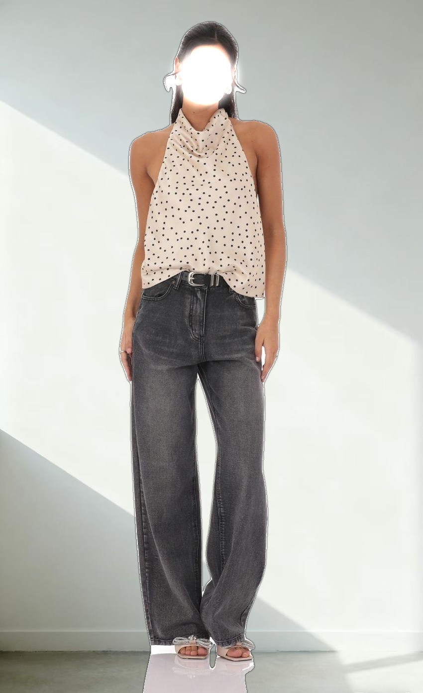 Mock Neck Polka Dot Top in Beige