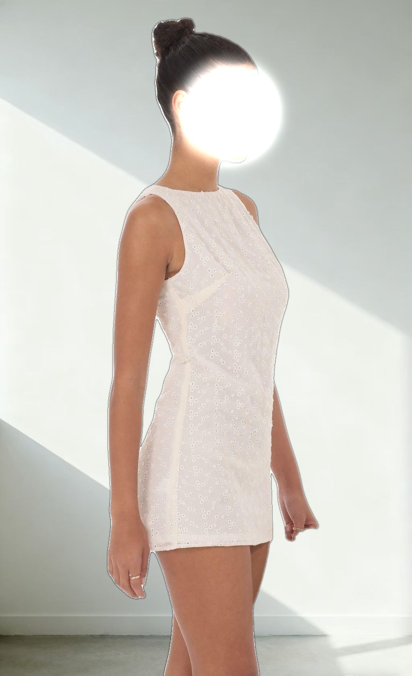 Floral Eyelet Straight Dress in Off White