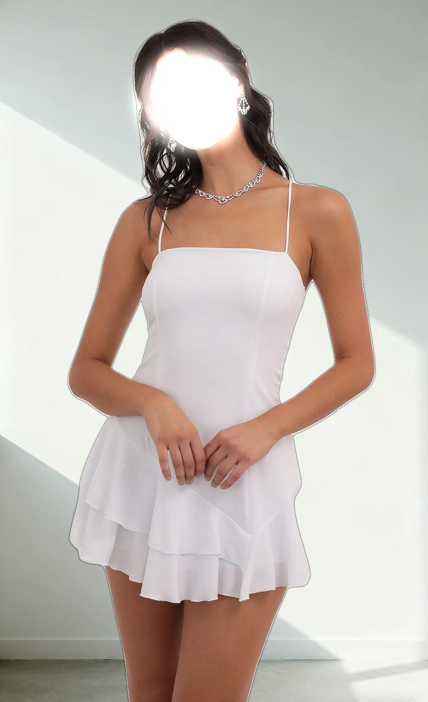 Asymmetrical Frill Dress in White