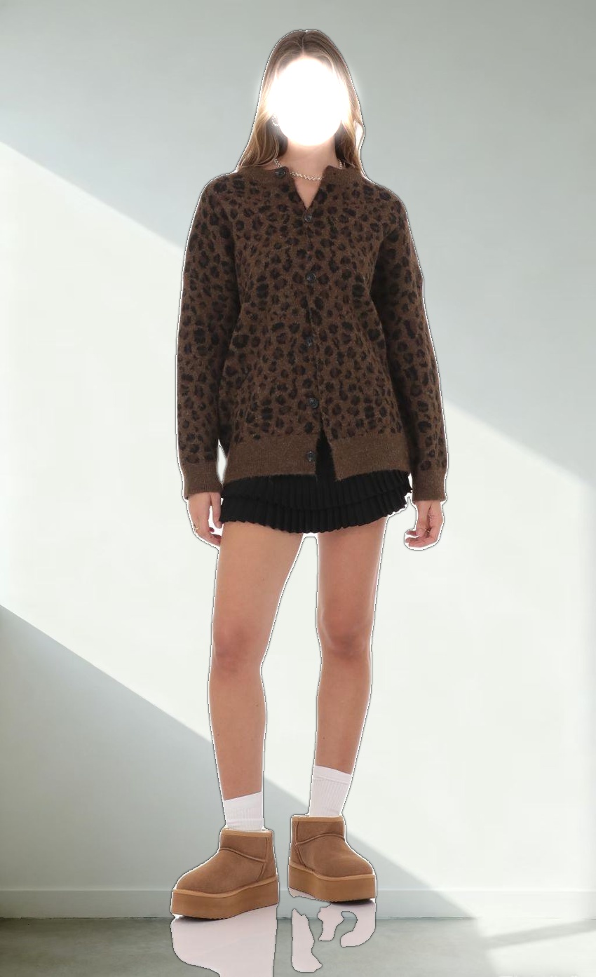 Oversized Knit Cardigan in Cheetah Print