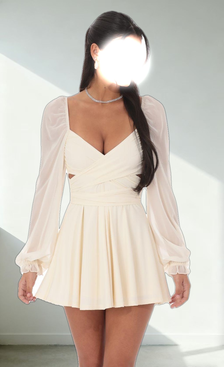 Puff Sleeve Wrap Dress in Cream