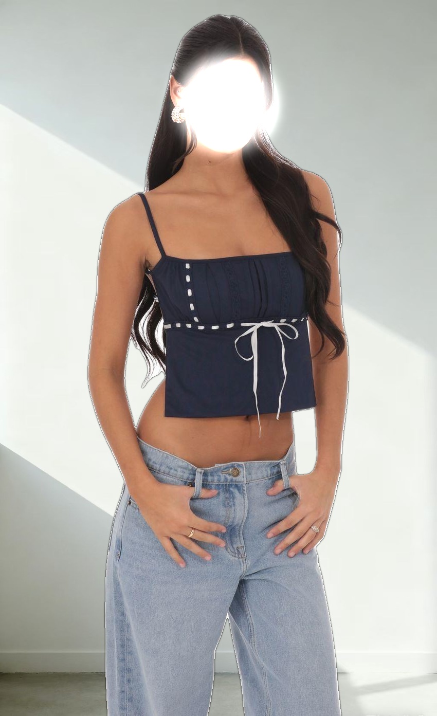 Embellished Backless Top in Navy