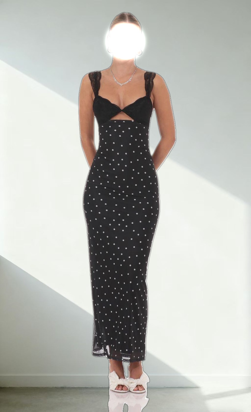Cutout Polka Dot Maxi Dress in Black