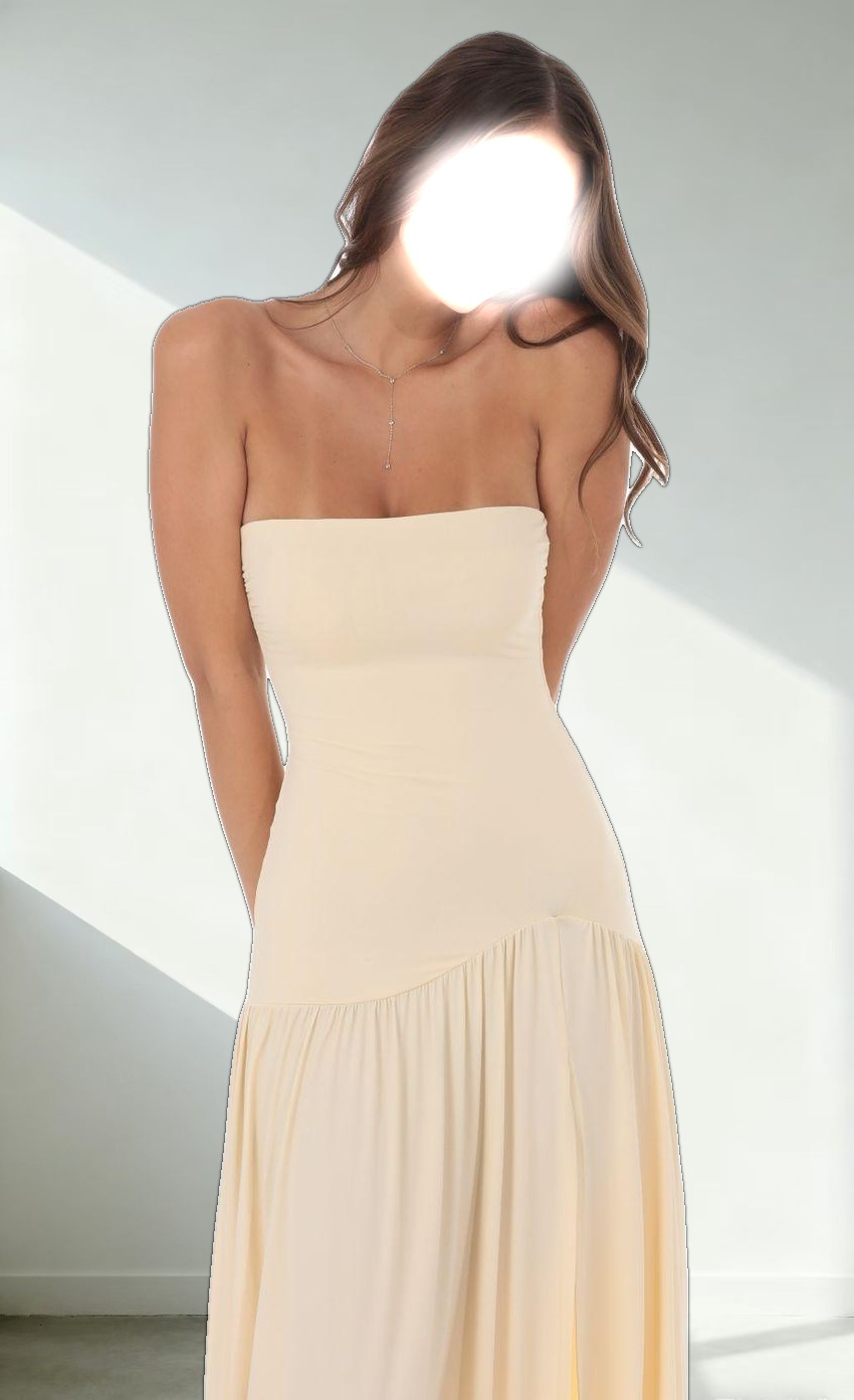 Strapless Drop Waist Maxi Dress in Cream