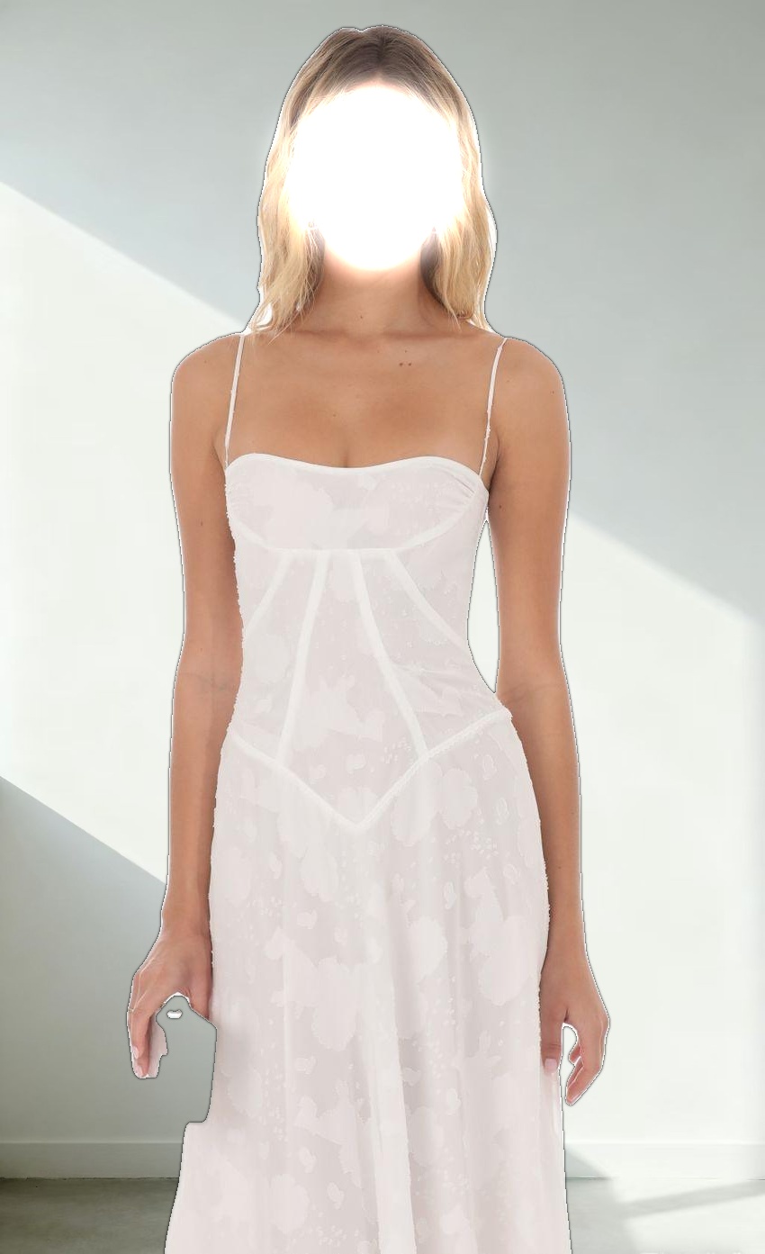 Textured Floral Maxi Dress in White