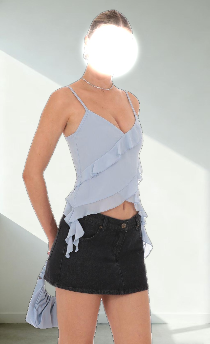 Ruffle Tassel Top in Sky Blue