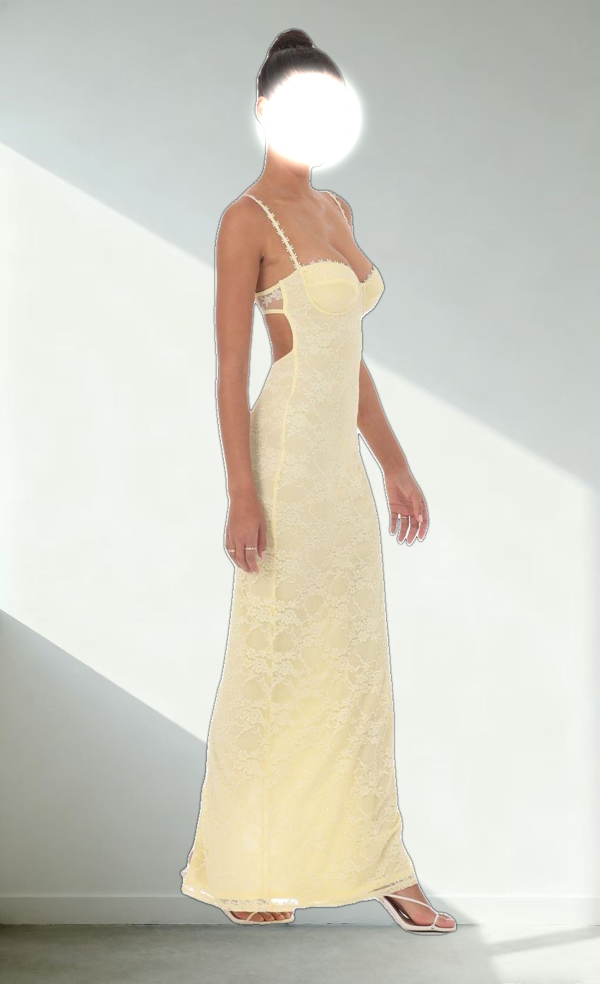 Lace Floral Trim Maxi Dress in Yellow