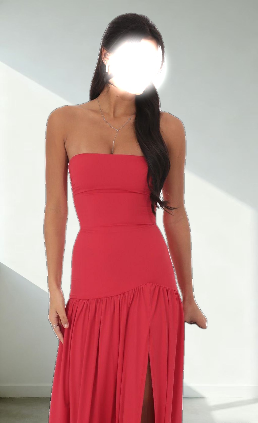 Strapless Drop Waist Maxi Dress in Red