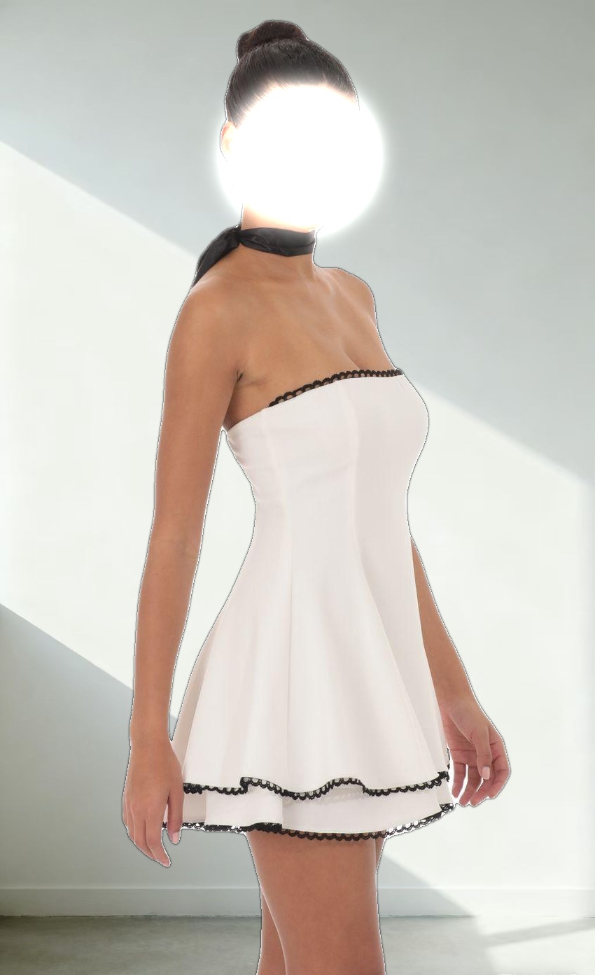 Satin Scarf Strapless Dress in White