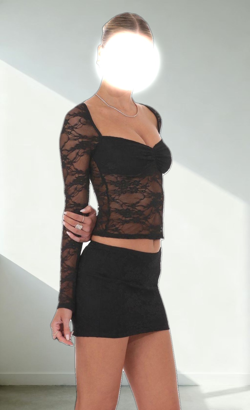 Lace Mini Skirt in Black