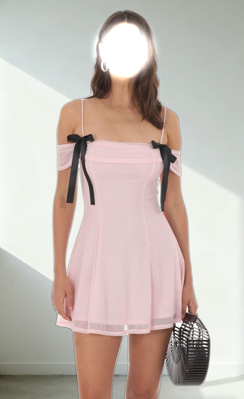 Mesh Off Shoulder Dress in Pink