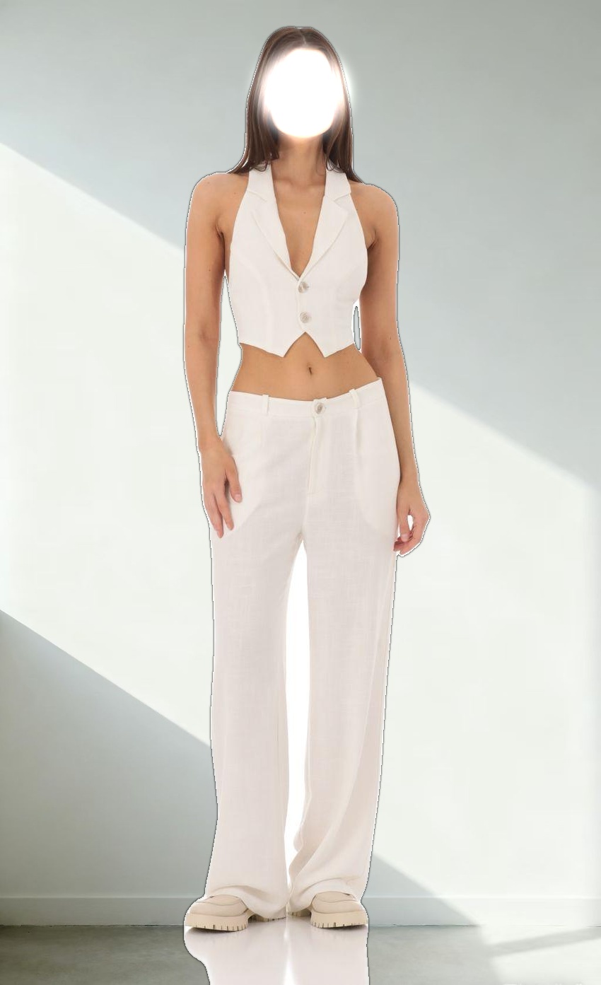 Linen Collared Vest Top in Ivory