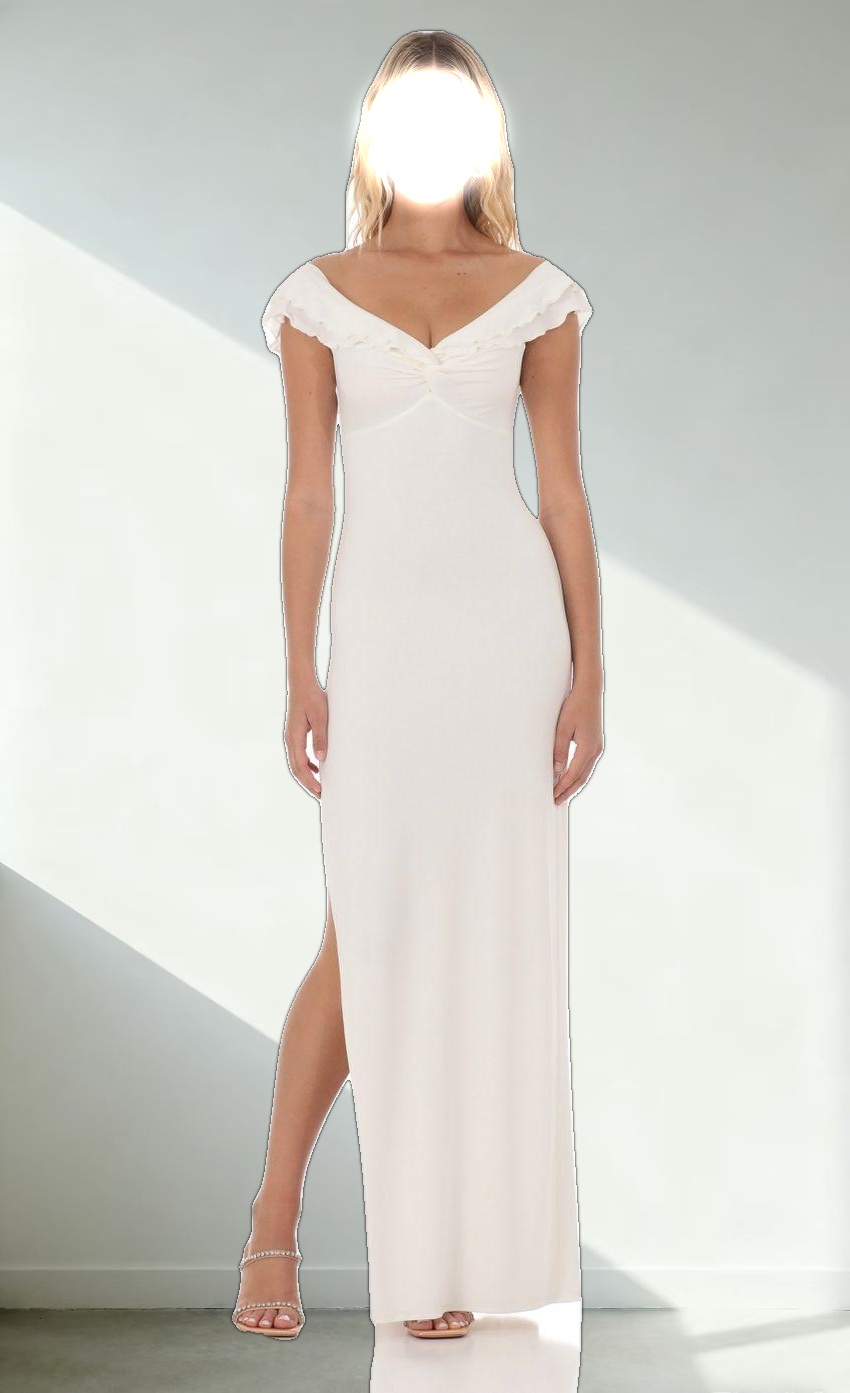 Off Shoulder Twist Maxi Dress in White