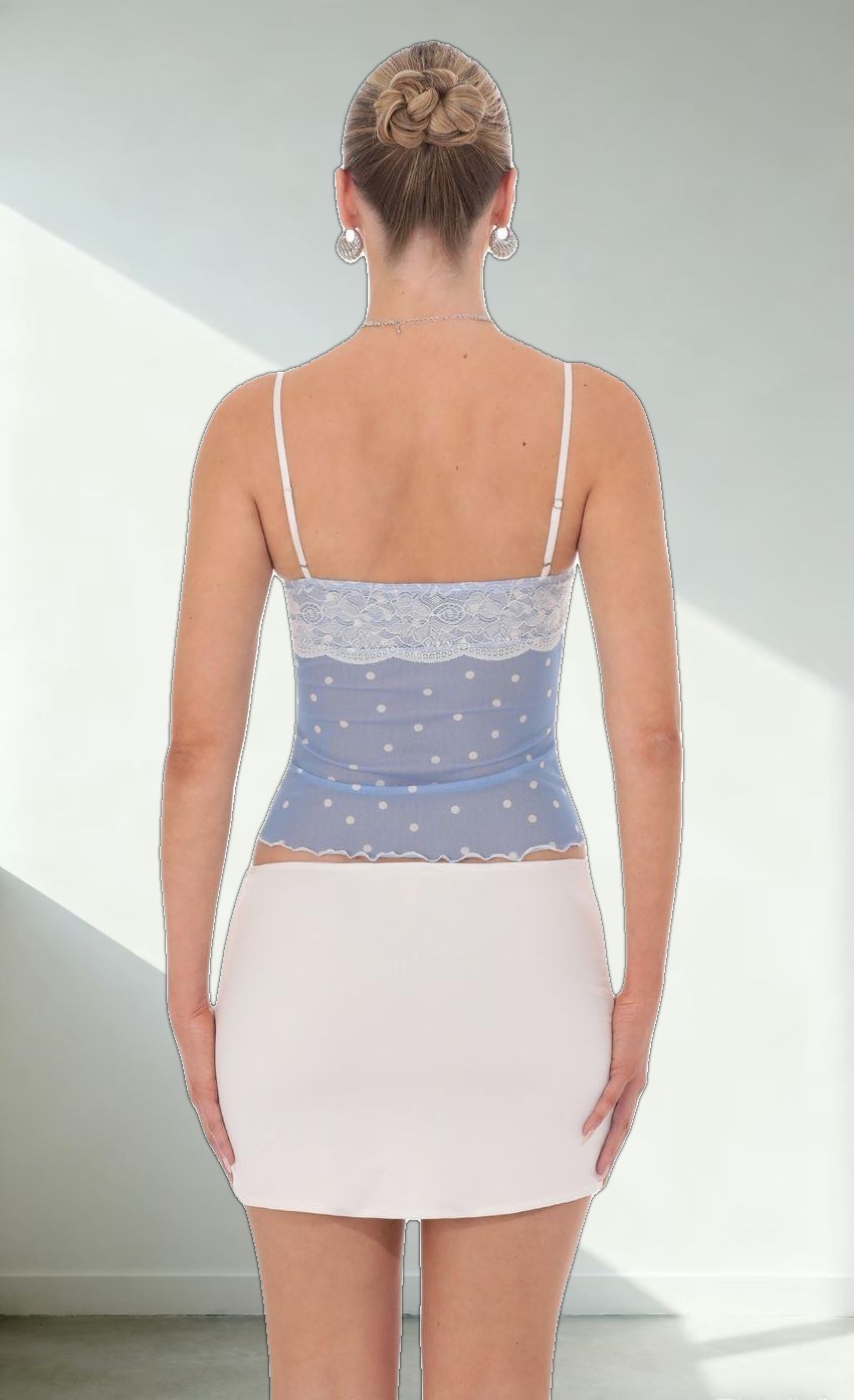 Lace Bust Polka Dot Top in Baby Blue