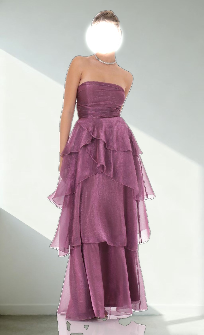 Corset Ruffle Strapless Maxi Dress in Purple