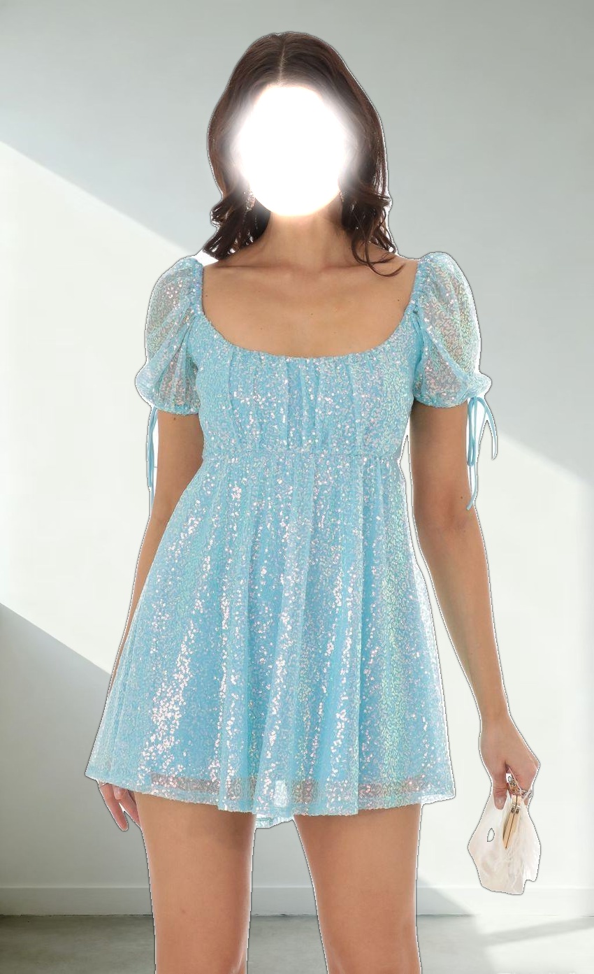 Sequin Baby Doll Dress in Blue