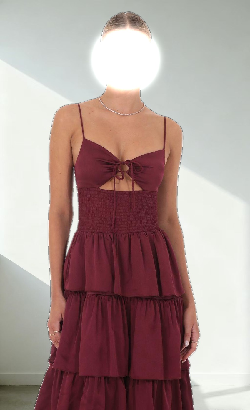 Cutout Ruffle Maxi Dress in Burgundy