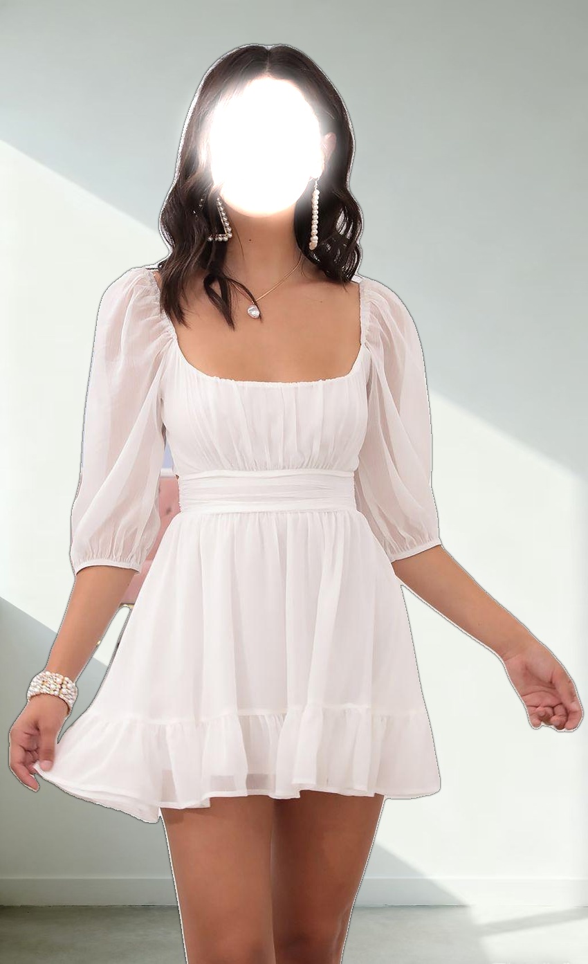 Ruffle Dress in White Sparkly Chiffon