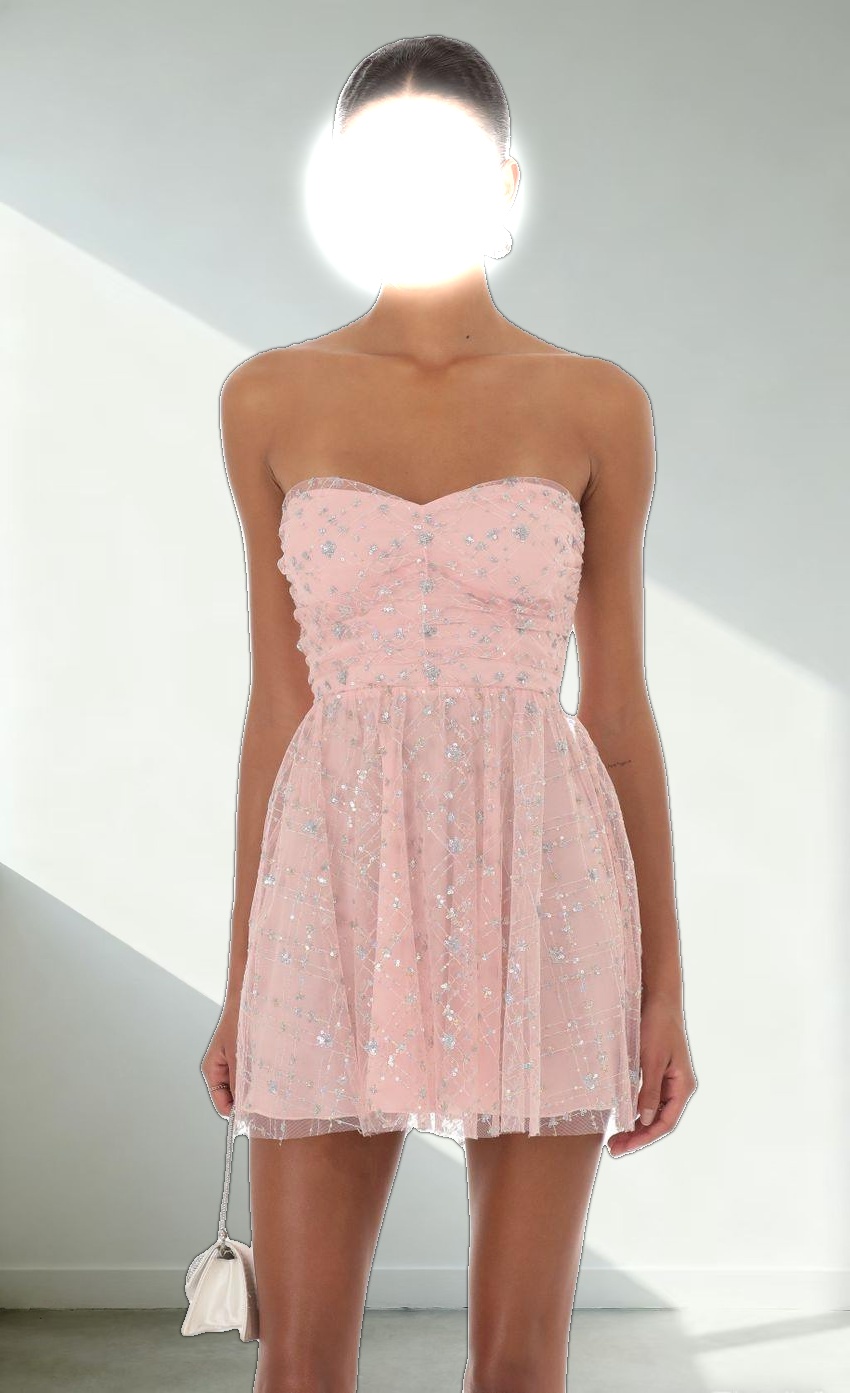 Julia Sequin A-Line Dress in Pink