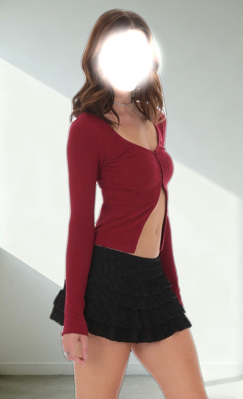 Ribbed Fly Away Top in Maroon
