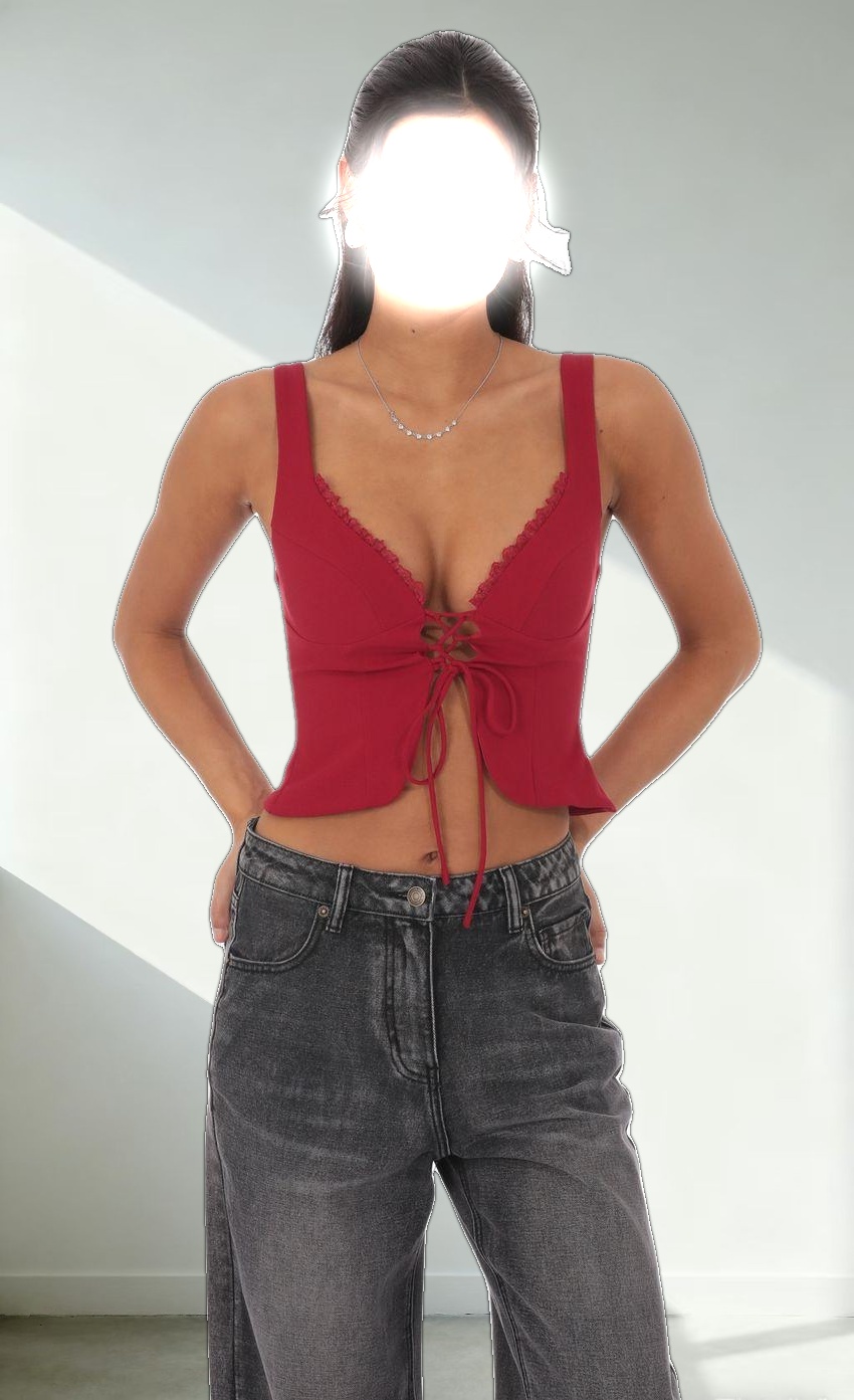 Front Tie Vest Top in Red