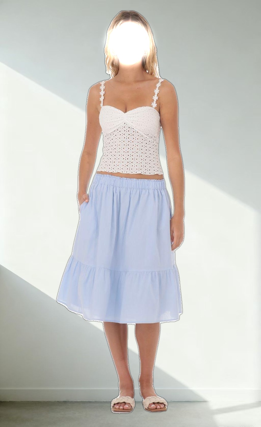 Drawstring Midi Skirt in Light Blue