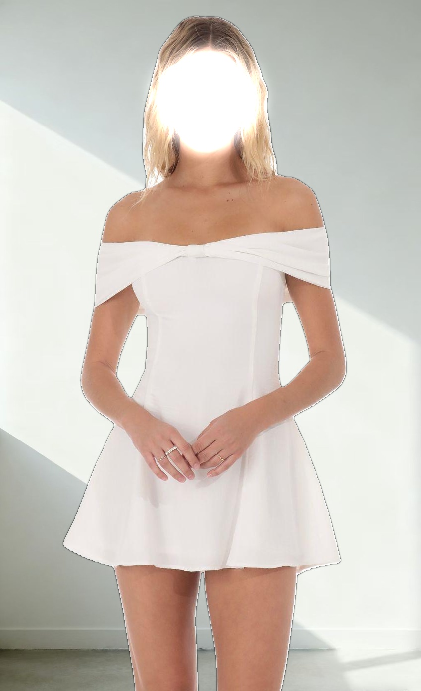 Front Bow Off Shoulder Dress in White