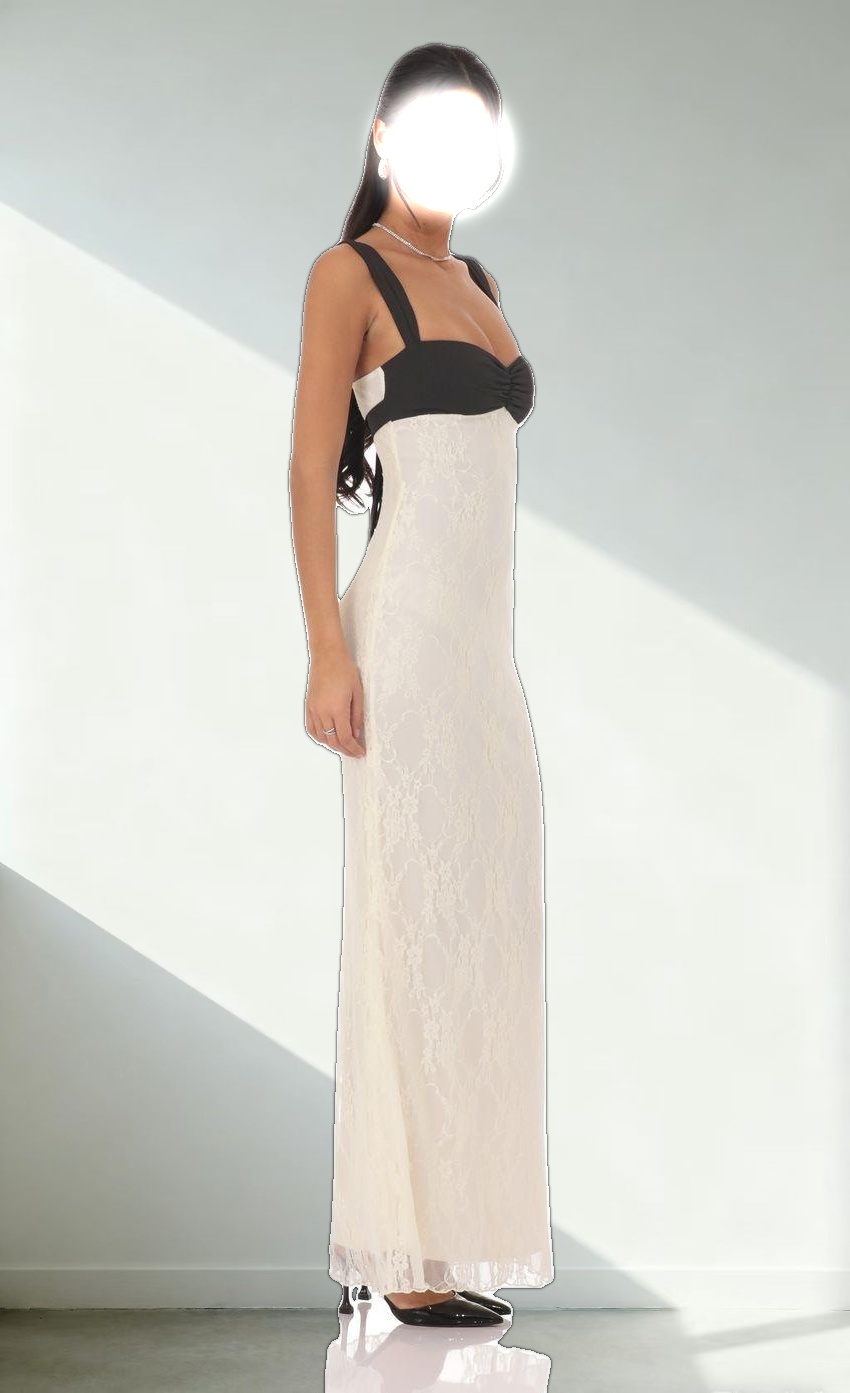 Two-Toned Lace Maxi Dress in Cream